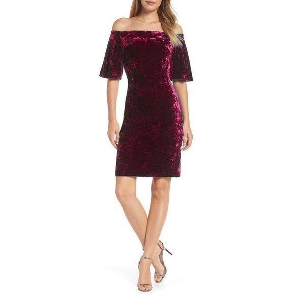Tops - Eliza J Off the Shoulder Velvet Cocktail Dress Ruby Red 4 #4634